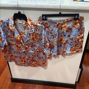 Rachel Zoe Blue and Orange Floral Pajama Set